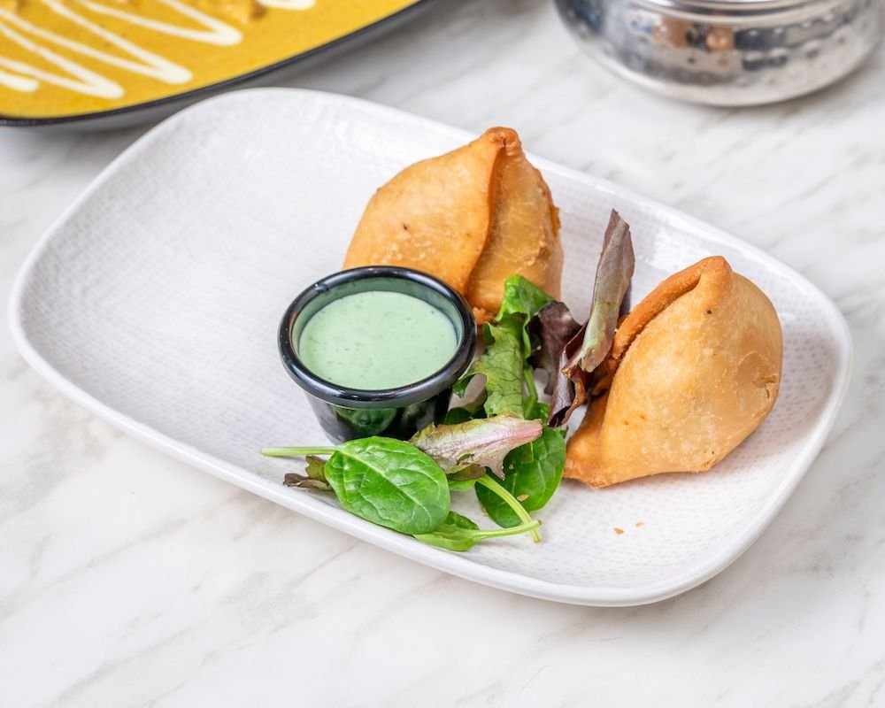 Samosas with mint chutney at Blue Flame Tamworth